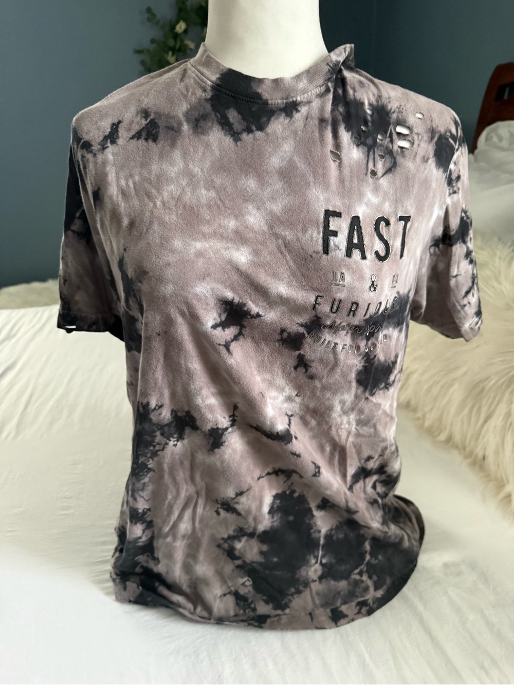 Affliction Fast & Furious Tie-Dye Crewneck Tee - Black and Gray